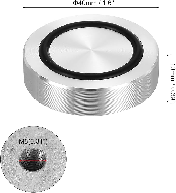 uxcell M8 Thread 40mm / 1.6" Dia 10mm Thick Aluminum Circle Disc Glass Top Adapter 4pcs Round Solid Table Feet Pad Plate Hardware with Anti-Slip Rubber Ring
