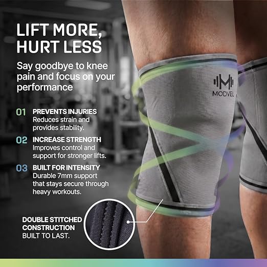 Modvel Strength 7mm Knee Sleeves (Pair) for Weightlifting & Powerlifting (USPA, IPL Approved) | High-Performance Knee Compression Support For Squats, Weight Lifting - Men and Women