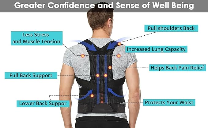 Posture Corrector for Women and Men, Adjustable Back Straightener Posture Corrector,Upper Lower Back Brace Support Belt for Men Women Body Neck Shoulder Trainer (XL, Black)