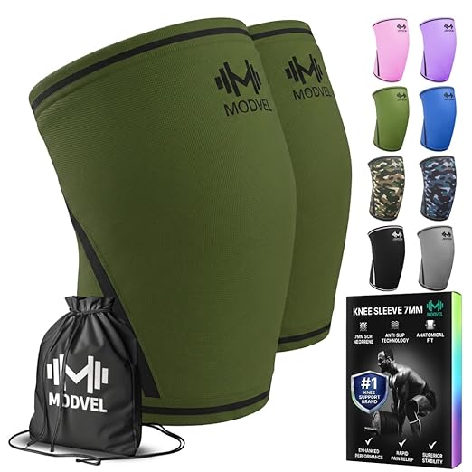 Modvel 7mm Neoprene Knee Sleeves for Men & Women Weightlifting & Powerlifting – Compression Knee Sleeve Support for Squats, Gym, Training – USPA, IPL Approved – Medium Green (Pair)