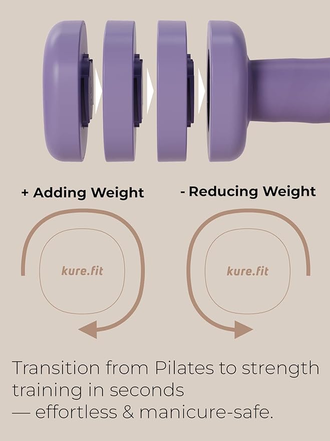Adjustable Dumbbell Set｜2LB 3LB 4LB 5LB Light Hand Weights for Women｜One-Twist Weight Adjustment｜Non-Slip Curved Grip Handle｜Free Weights for Home Gym, Rehab, Pilates, Yoga, Strength Training