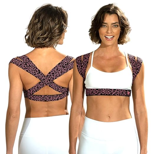 BackEmbrace Posture Corrector for Women and Men - Made in USA - Slim and Adjustable Shoulder Brace - Back Brace for Back Pain Relief - Pink Pebble XL