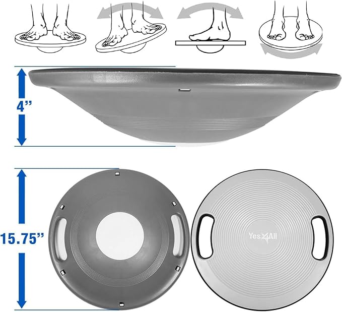 Yes4All Wobble Balance Board, Plastic Stability Trainer with Handles for Standing Desk, Core Training & Home Gym Workout