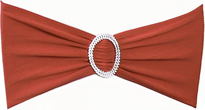 Pack of 50 Spandex Terracotta Chair Sashes Bows Elastic Chair Bands with Buckles for Wedding Reception Banquet Bridal Shower Halloween Decorations - Terracotta/Brick Red