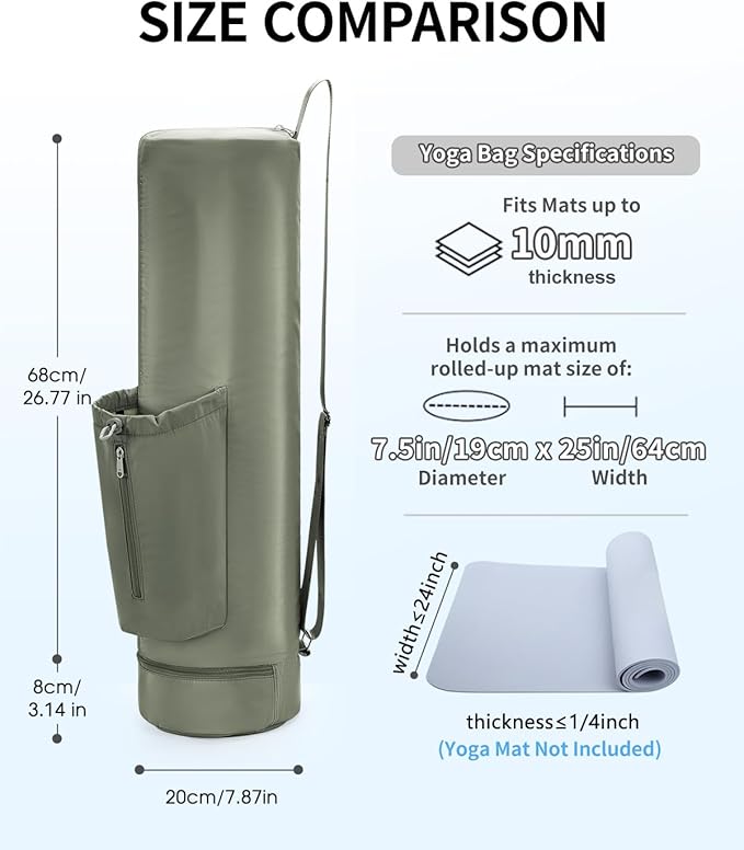 sportsnew Yoga Mat Bag, Full Zip Cargo Yoga Mat Carrier Bag with Drawstring Water Bottle Pocket and Bottom Wet Pocket, Exercise Yoga Mat Carrier Holder Multi-Functional Storage Bag Patent Pending