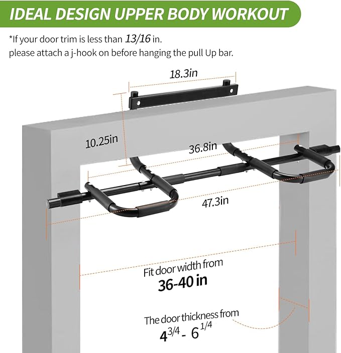NOWAKE New Version Multi-Grip Pull up bar For Doorway,330lbs Heavy Duty 47.3 Inch Extra Width Portable Functional Ergonomic Design Door Frame Pull Up Bar With USA Patent For Home Gym Exercise