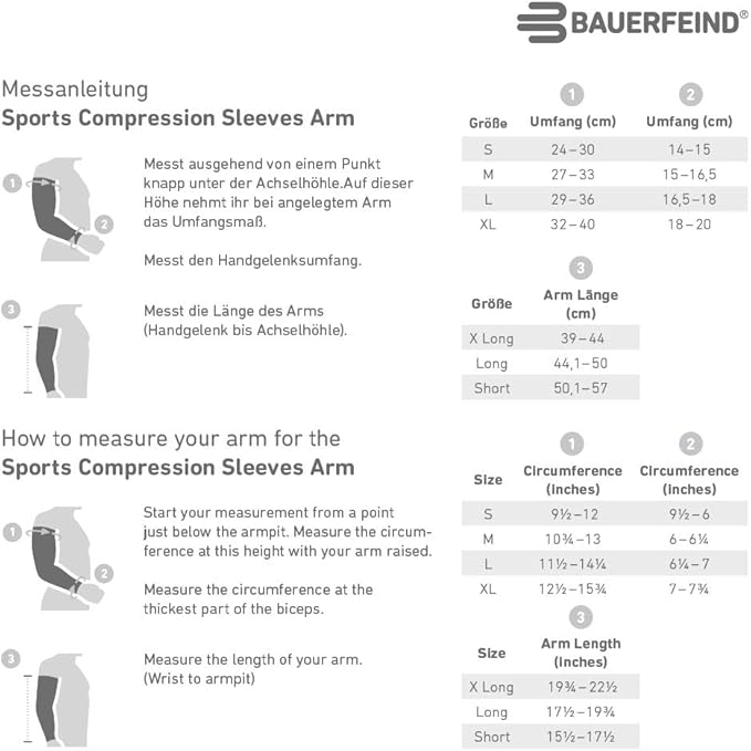 Bauerfeind Sports Compression Arm Sleeves - Gradient Compression Improves Oxygen/Blood Circulation - 1 Pair