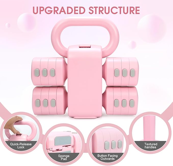 Adjustable 2-in-1 Convertible Kettlebell & Dumbbells Set, 4 in 1 Free Weights Dumbbell Set of 2, Each 2.2 3.3 4.4 5.5lb Quick Change Women Dumbbell Set for Home Exercise Training