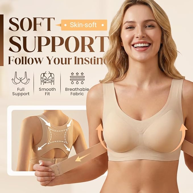 Posture Corrector Bra for Women, Wireless Push Up Bralette Full Coverage Back Support Brasieres