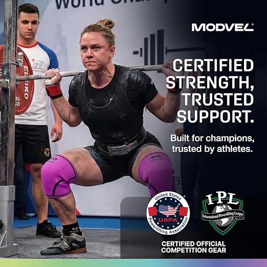 Modvel 7mm Neoprene Knee Sleeves for Men & Women Weightlifting & Powerlifting – Compression Knee Sleeve Support for Squats, Gym, Training – USPA, IPL Approved – Small Pink (Pair)
