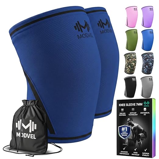 Modvel Strength 7mm Knee Sleeves (Pair) for Weightlifting & Powerlifting (USPA, IPL Approved) | High-Performance Knee Compression Support For Squats, Weight Lifting - Men and Women