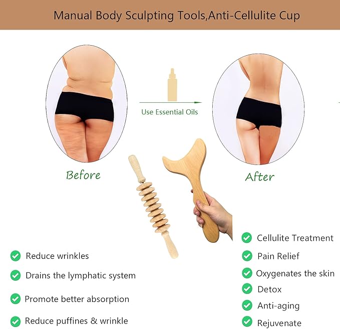 Wood Therapy Massage Tools Wooden Gua Sha Kits Maderoterapia Kit Body Sculpting Tools Wood Massager Roller for Relax Muscles (2)