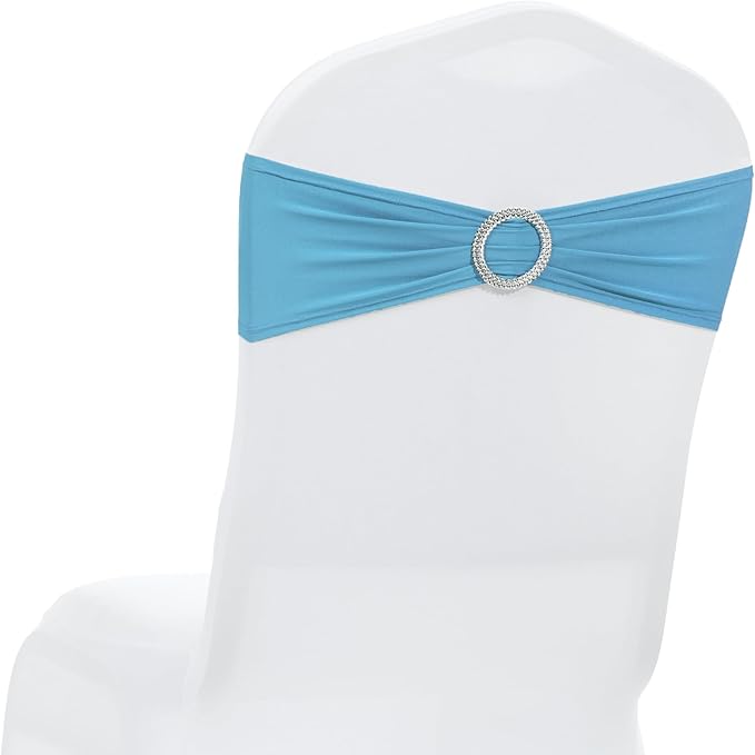 MDS Pack of 250 Spandex Chair Sashes Bow Universal fits Elastic Stretch Chair Bands Ties with Buckle for Wedding Party Banquet Events Decoration Spandex Slider Sashes Bow - Blue
