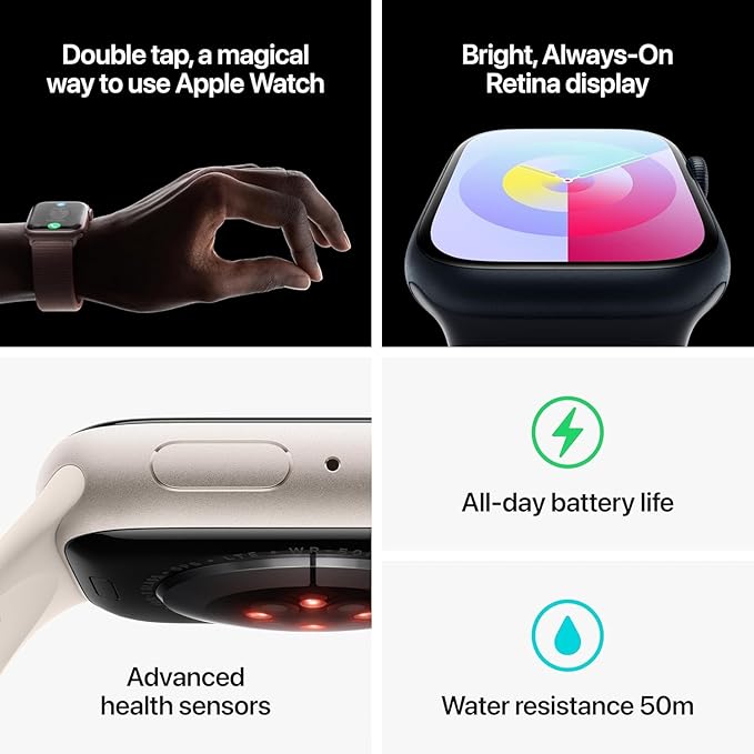Apple Watch Series 9 [GPS + Cellular 45mm] Smartwatch with Silver Stainless Steel Case with Storm Blue Sport Band M/L. Fitness Tracker, ECG Apps, Always-On Retina Display