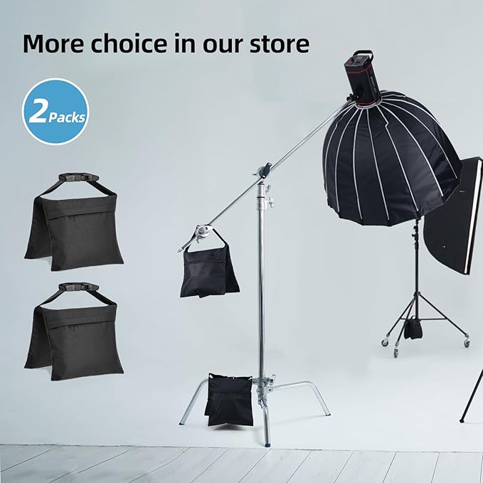 2 Packs Sandbags, Heavy Duty Sand Bags with 4 PE Bags, Sand Bags with Buckle Straps for Support Light Stand, C Stand, Light Stand with Caster, More 2/4/6/8 Packs Sandbag to Choose.