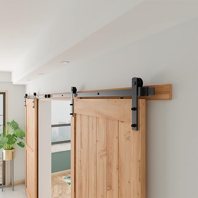 SMARTSTANDARD 13ft Heavy Duty Sturdy Double Sliding Barn Door Hardware Kit -Smoothly and Quietly -Easy to Install -Includes Installation Instruction Fit 39" Wide Door Panel (I Shape Hanger)