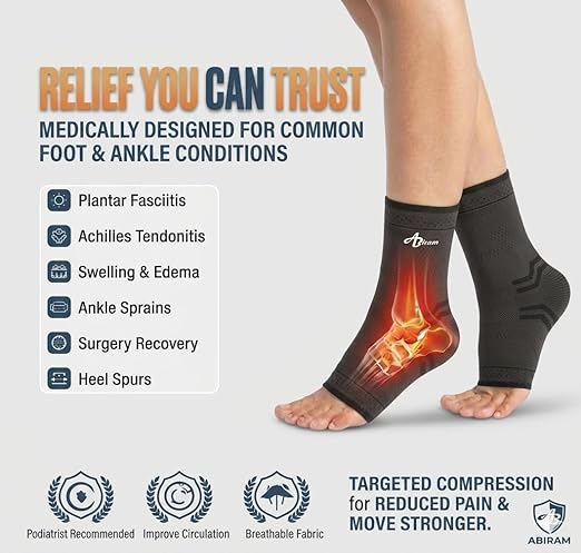 ABIRAM Ankle Brace for Men & Women - Adjustable Support & Compression Sleeve with Wrap for Sprained Ankle, Plantar Fasciitis, Achilles Tendonitis - Breathable Guard for Running, Sports, Recovery