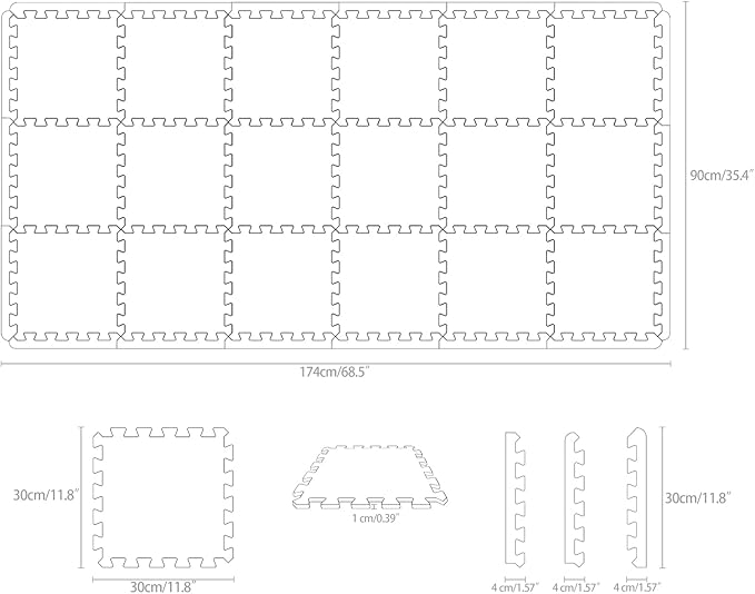Yostrong® 18 Tiles Interlocking Puzzle Foam Baby Play Mat with Straight Edges for Playing - EVA Babies Crawling Mat | Rubber Floor Work Out Mats for Home Gym. White. YOC-Ab18S18