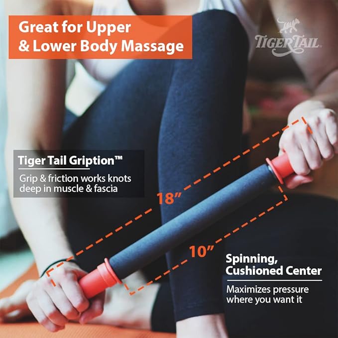Tiger Tail Massage Sticks Portable Roller Bundle: Original 18in & Roadster 11in, Deep Tissue Foam Roller Body Massage and Myofascial Release Tool for Legs, Neck, Calves, Thighs, Shins & Back