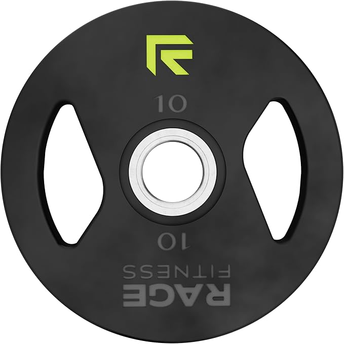 Rage Fitness Cast Iron Weight Plates, Rubber Coated, 2" Steel Insert (5lb, 10lb, 25lb, 45lb - SOLD INDIVIDUALLY), Rubber Weight Plates for Strength Training, Bench Press, Squats, Powerlifting