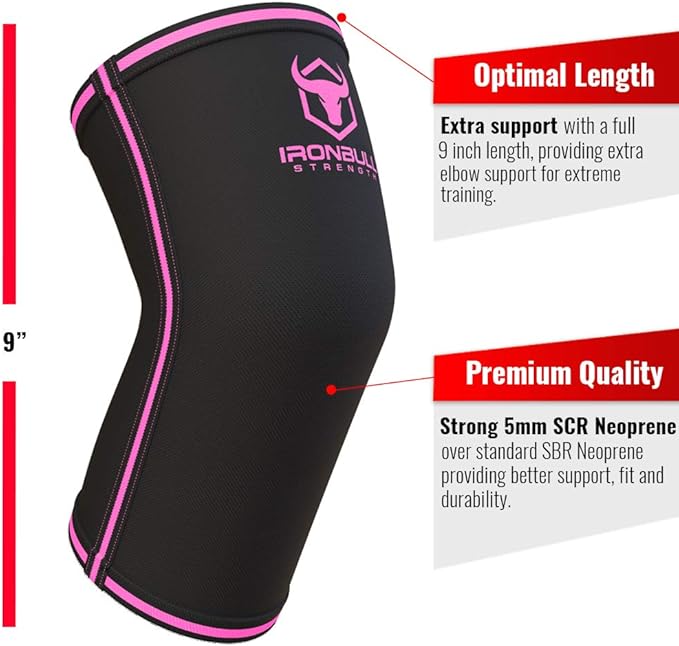 Elbow Sleeves 5mm (1 Pair) - High Performance Elbow Sleeve Support for Weightlifting, Weight Training & Powerlifting - Best Compression Straps - for Men and Women (X-Large, Black/Pink)