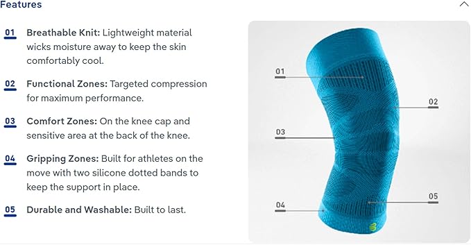 Bauerfeind Sports Compression Knee Sleeve - Lightweight Design with Gripping Zones for Knee Pain Relief & Performance