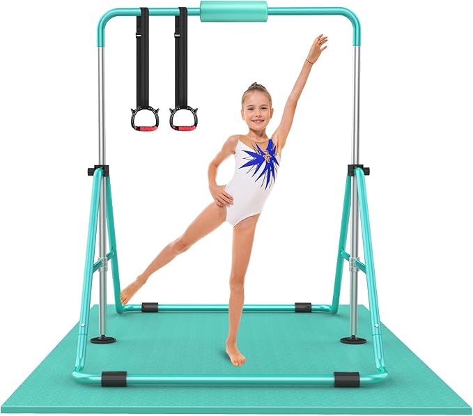 Gymnastic Bars for Kids with Adjustable Height, Folding Gymnastic Training Kip Bar, Expandable Horizontal Bar for Home