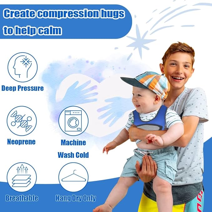 Compression Vest for Kids (Extra Small, Ages 1 to 3) Weighted Vest for Kids Including 6 Removable Weights Blue