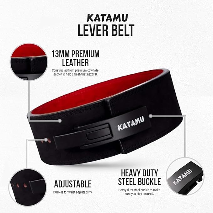 Katamu Premium Leather Lever Weightlifting Belt – Secure Steel Lever, Powerlifting Support for Deadlifts, Squats & Heavy Lifts - Be A Hero