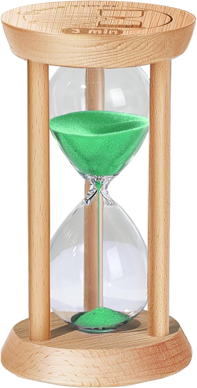 Wooden Sand Timer 3 Minute, Small 3 Min Sand Clock Hourglass, Reloj De Arena, Hour Glass Sandglass for Home, Office, Decorative, Game, Classroom