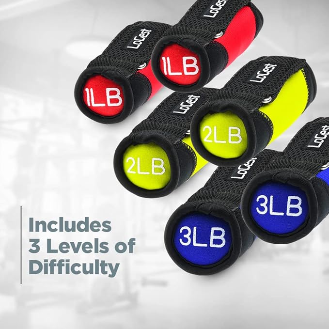 Logest Soft Hand Weights - Adjustable Neoprene Dumbbells (1LB, 2LB, 3LB, 4LB) - Red, Yellow, Blue, Purple - Velcro Straps - Weight Training, Walking, Jogging, Aerobics, Yoga