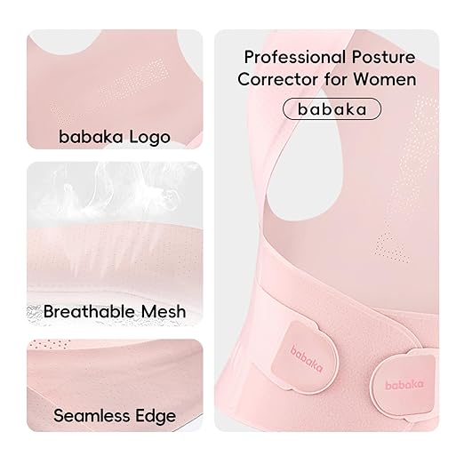 babaka Posture Corrector for Women, Invisible Lightweight Adjustable Back Brace for Upper and Lower Back Pain Relief, Hunchback, Hump, Scoliosis, Thoracic, Spine Corrector Under Clothes (Pink, Large, Waist: 35''-42'')