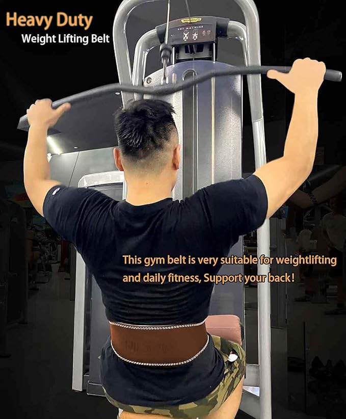 Leather Weight lifting Belt for Men - 6 Inch Padded Lumbar Back Support Belts, Workout Waist Brace for Weightlifting Powerlifting Deadlifts Squat Strength Training Fitness