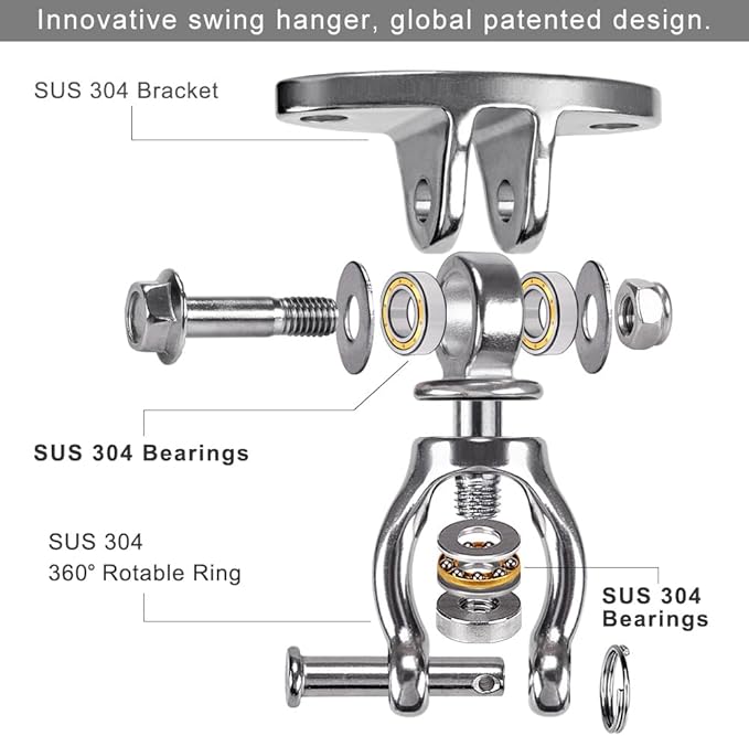 SELEWARE Hammock Chair Hanging Kit, Stainless Steel Bearing Swing Hanger with Heavy Duty Spring and Chain, Ceiling Mount for Hanging Indoor Outdoor Swing, Hammock Chair, Heavy Punching Bag
