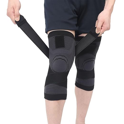 2 Pack Knee Wraps for Pain Relief, Knee Wrap Knee Compression Sleeve Knee Sleeves for Men Women Compression Knee Brace, Knee Band for Knee Pain Relief, Knee Brace for Arthritis Pain and Support (Black, Medium)