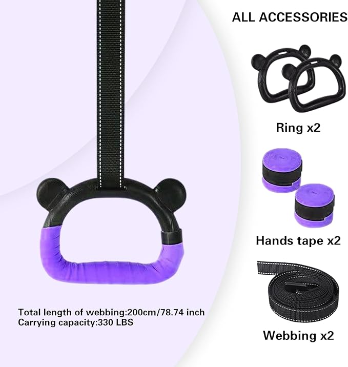 Kids Gymnastics Rings, Children's Home Gym Equipment, Children's Adjustable Strap Strength Training Rings, Pulling Rings for Physical Training