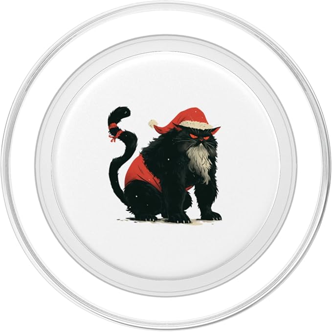 Christmas Cat Shirt Fat Cranky Cat Wearing Red Santa Hat PopSockets PopGrip for MagSafe