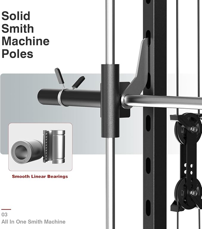 DONOW Smith Machine with Weight Stacks, Multi Function Home Gym System Training Power Cage Squat Rack Dual Cable Crossover Machine All in One