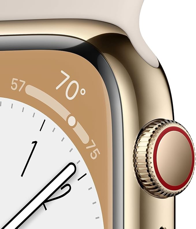 Apple Watch Series 8 (GPS + Cellular, 41MM) Gold Stainless Steel Case with Starlight Sport Band - S/M (Renewed)