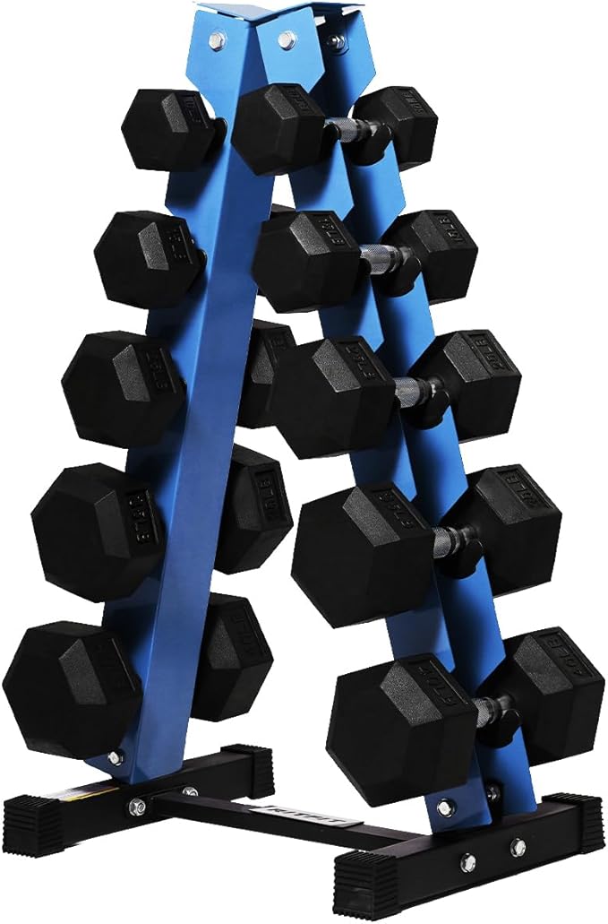 RitFit 250LB/300LB/350LB/550LB/650LB Rubber Hex Dumbbell Sets with Weights Rack, Multiple Color Choices Available, Great Gym Equipment for Home, Strength Training, Workouts
