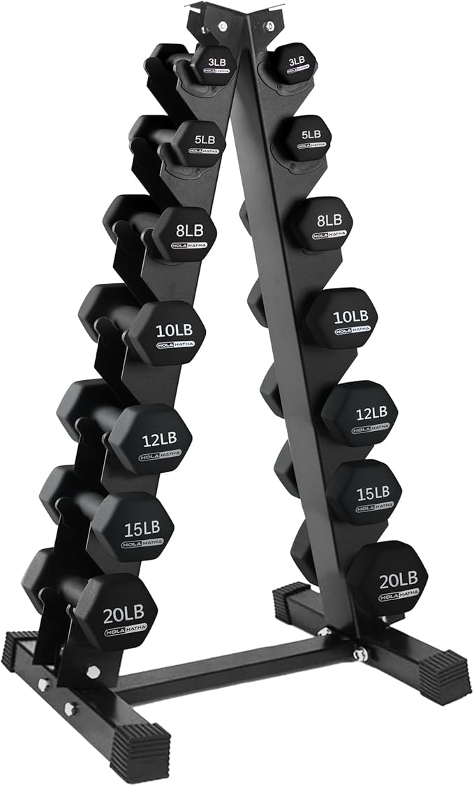 HolaHatha 2, 3, 5, 8, and 10 Pound Neoprene Dumbbell Free Hand Weight Set with Rack, Ideal for Home Exercises to Gain Tone and Definition, Pastel