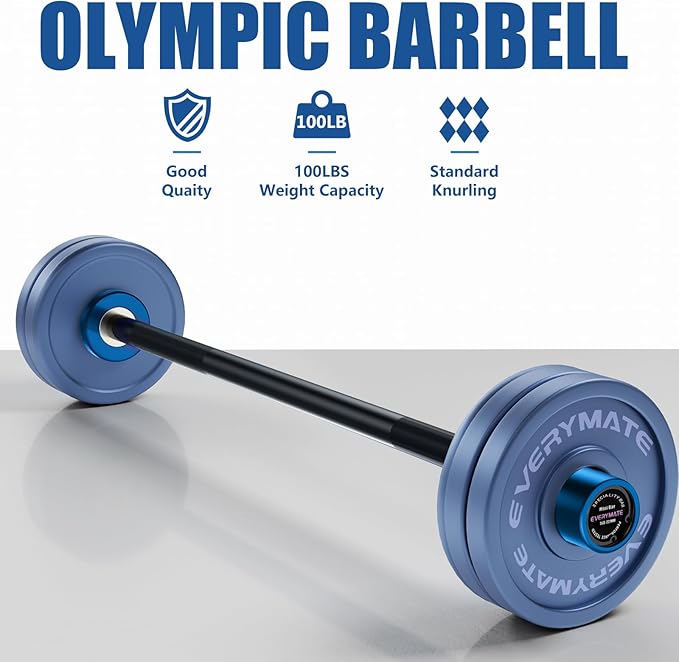 EVERYMATE 5LB Mini Barbell Bar Beginner Women Kid Barbell Total Body Workout Weighted Bar,for Strength Training, for Youth Children New Weightlifting