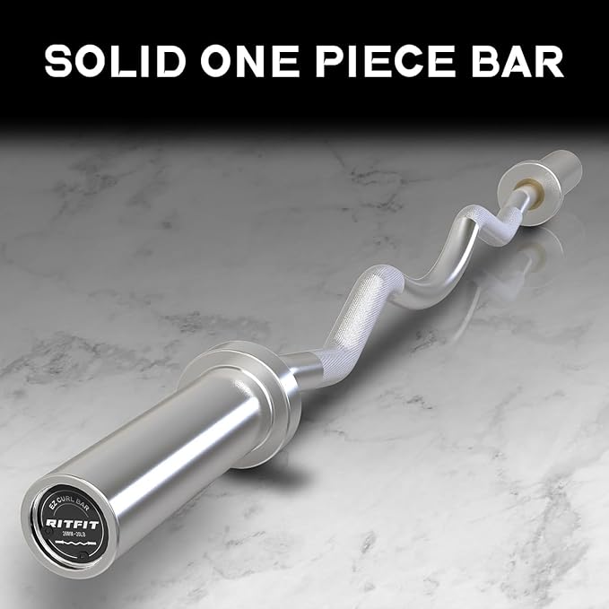 RitFit 2 Inch EZ Curl Bar with Weights, 350LBS Weight Capacity Olympic Curl Barbell for Bicep, Tricep and Weight Lifting Exercises