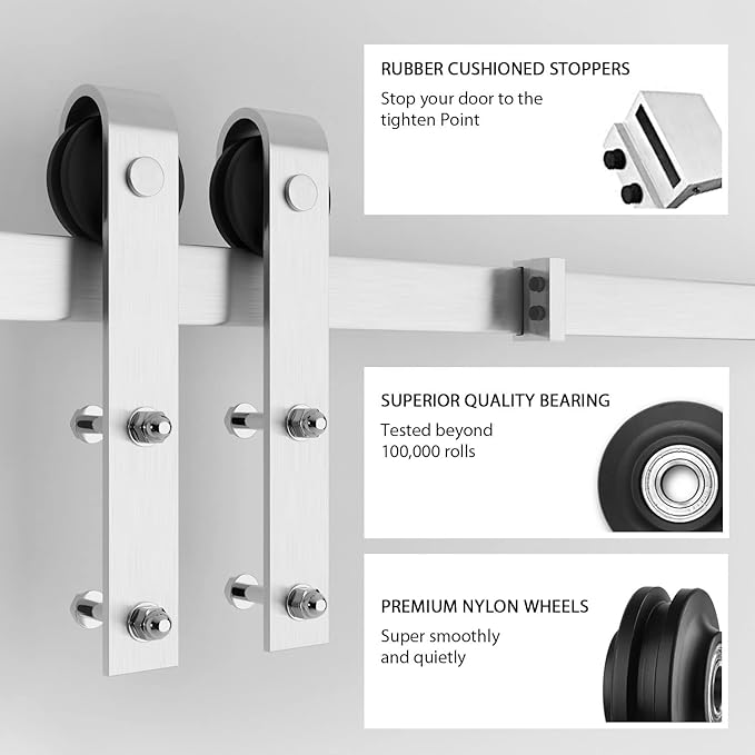 SMARTSTANDARD 7 Feet Brushed Nickel Barn Door Hardware Kit-Heavy Duty Sliding Track-Smoothly and Quietly-Easy to Install-Fit 42" Wide Door Panel (J Shape Hanger)