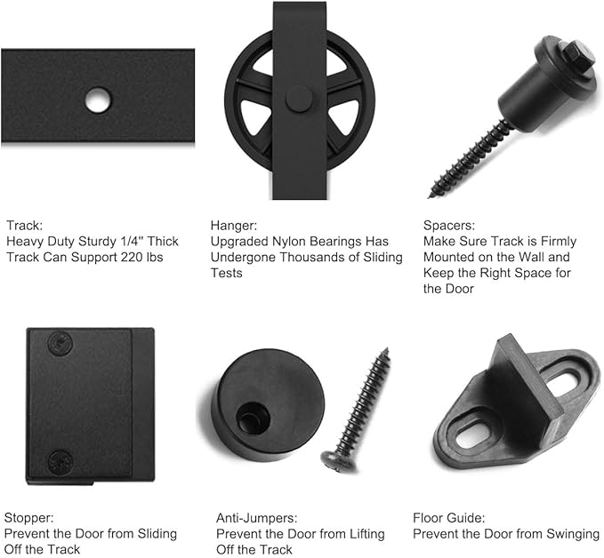 SMARTSTANDARD 6 Feet Heavy Duty Sliding Barn Door Hardware Kit, 4FT - 18FT, Black, Smoothly and Quietly, Simple and Easy to Install, Fit 36" Wide Panel (Industrial Bigwheel Hangers)