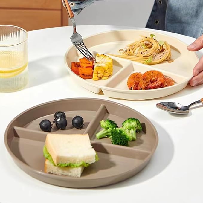 RUIBOLU Unbreakable Divided Plates 5PCS for Kids Adults, Compartment Plate, Lightweight Reusable Dinnerware Portion Control Plastic Plates (5Pack 9 Inch)