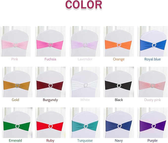 Howhic Pack of 30 Spandex Chair Sashes Bows Stretch Chair Cover Band with Buckle Slider Universal Elastic Chair Ties for Wedding Banquet Party Event Decoration (Navy)