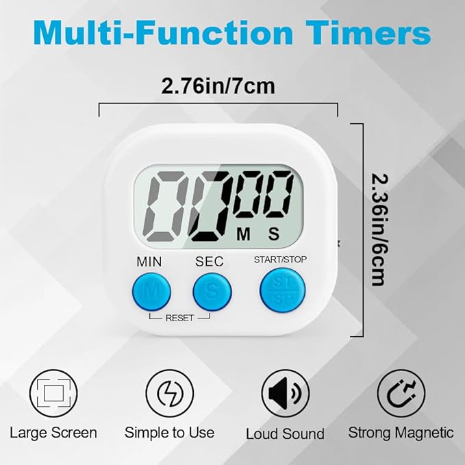Digital Kitchen Timer, 6 Pcs Classroom Timers for Kids Teacher, Magnetic Countdown Minute Simple Timer for Cooking Study Exercise Game Baking Reading Gym Meeting Work Task (White/Blue/Pink/Green)