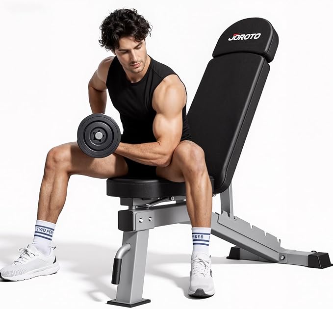 JOROTO Adjustable Weight Bench, 1300LBS Workout Bench for Home Gym Strength Training, Incline Decline Flat Bench Press with Wheels and Extended Backrest, Foldable Exercise Bench for Full Body Workout