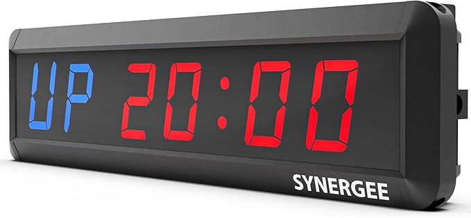 Synergee 16.5' Workout Interval Timer. Programmable Wall Mounted Gym Timer with Wireless Remote. Tabata EMOTM Stopwatch Count Up/Down MMA Clock